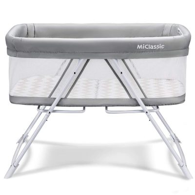 MiClassic 2in1 Stationary&Rock Bassinet One-Second Fold Travel Crib Portable Newborn Baby (Crystal)