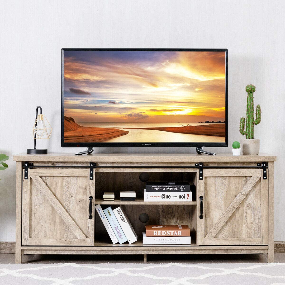 solid wood tv stand with soundbar shelf