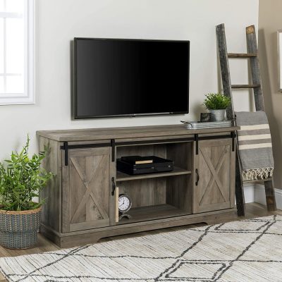 tv stand with soundbar and fireplace