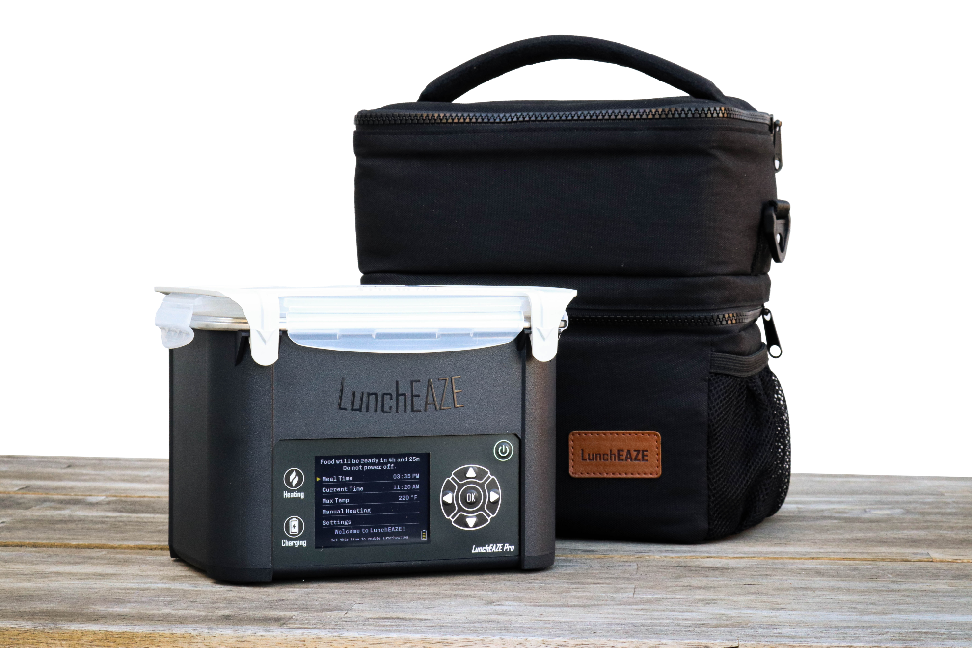 LunchEAZE Pro cordless heated lunch box with carry bag